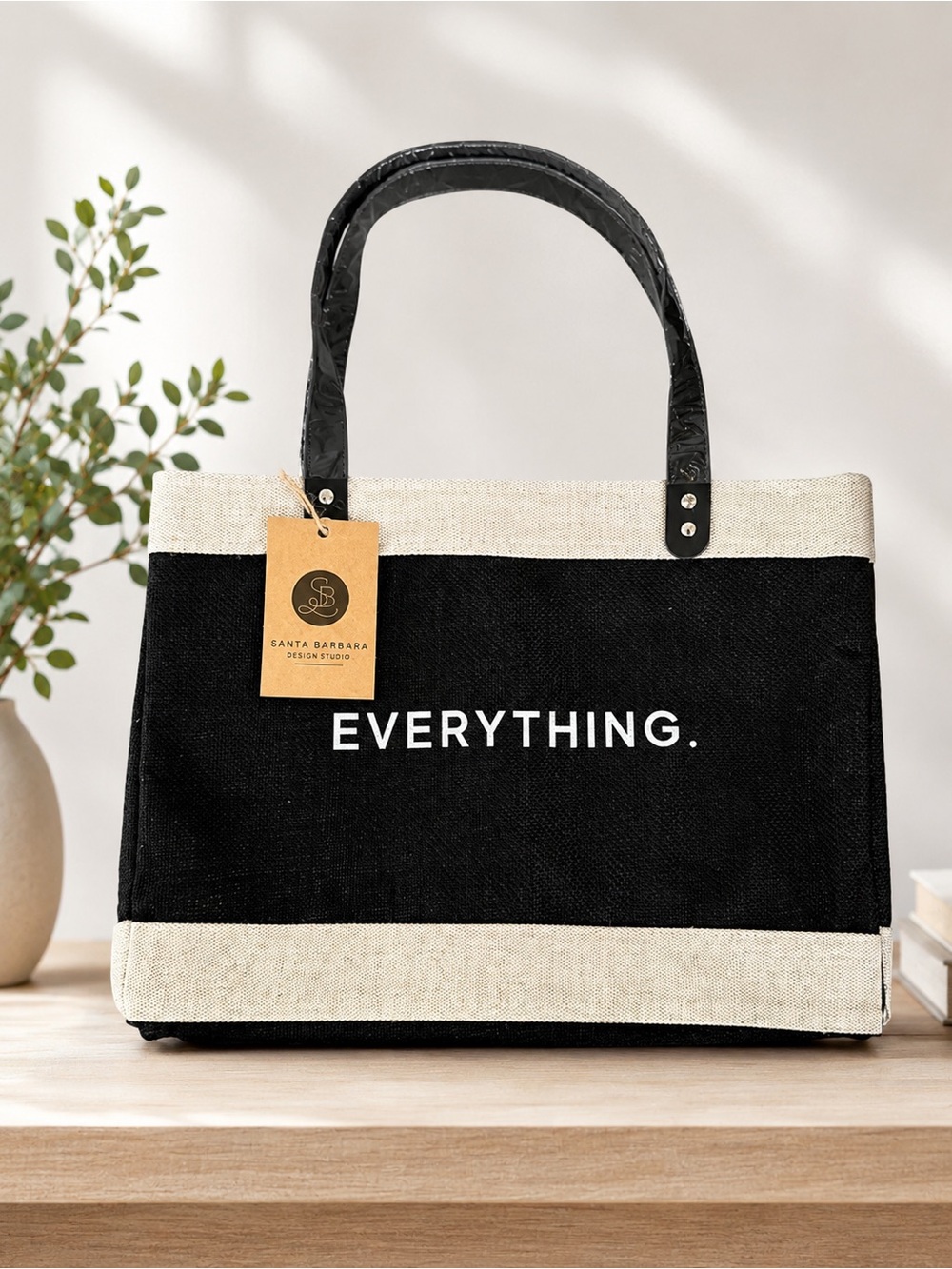 Everything Canvas Tote Bag in Black & Cream